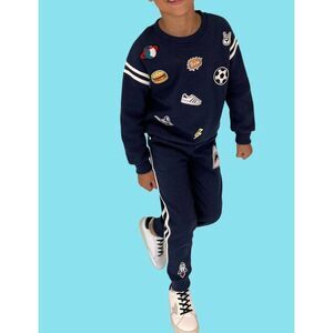 Lola & The Boys Varsity Patch Sweatshirt & Jogger Set in Navy Blue Toddler 2T